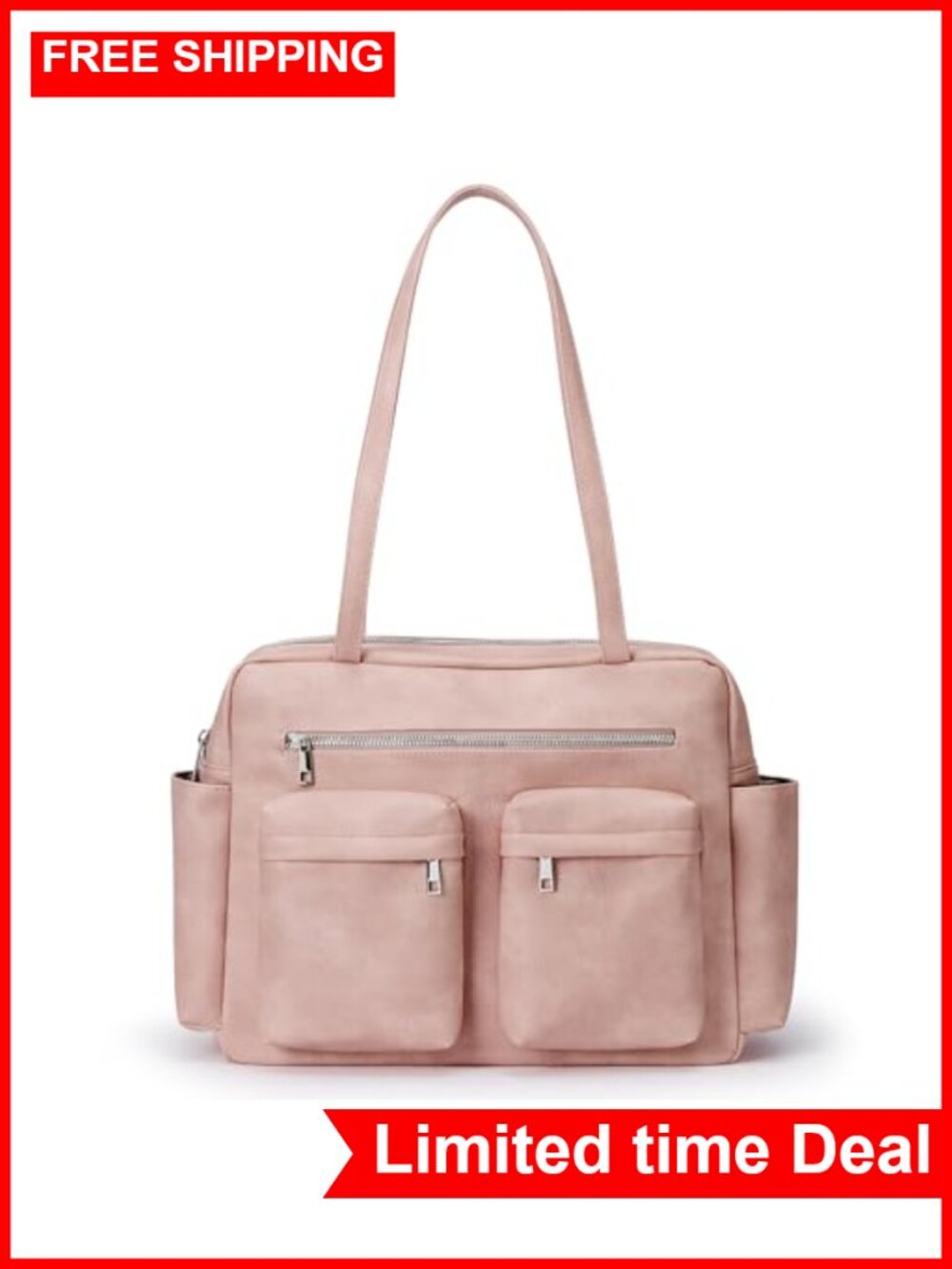 Faux Leather Women's Pocket Utility Tote Bag Shoulder Purse